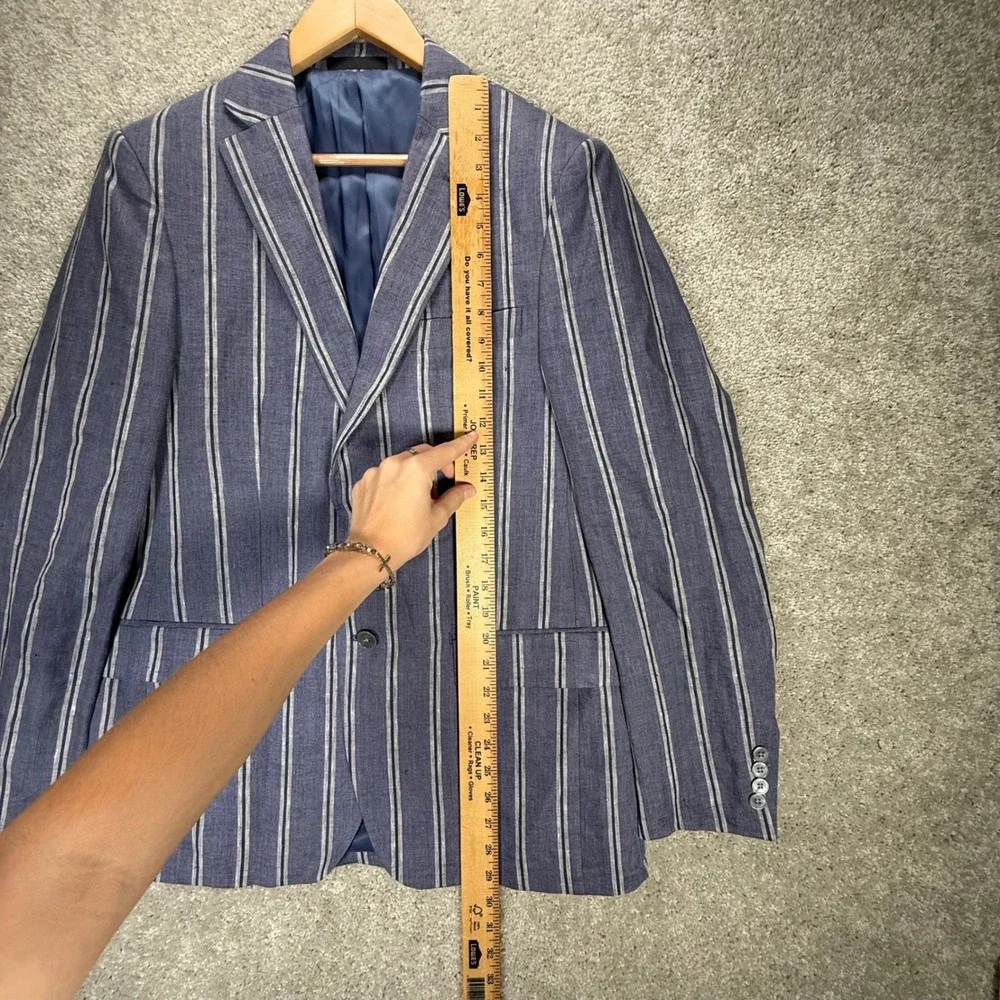 Lauren Ralph Lauren Men's 38R Blue White Striped 100% Linen Blazer Sport Coat